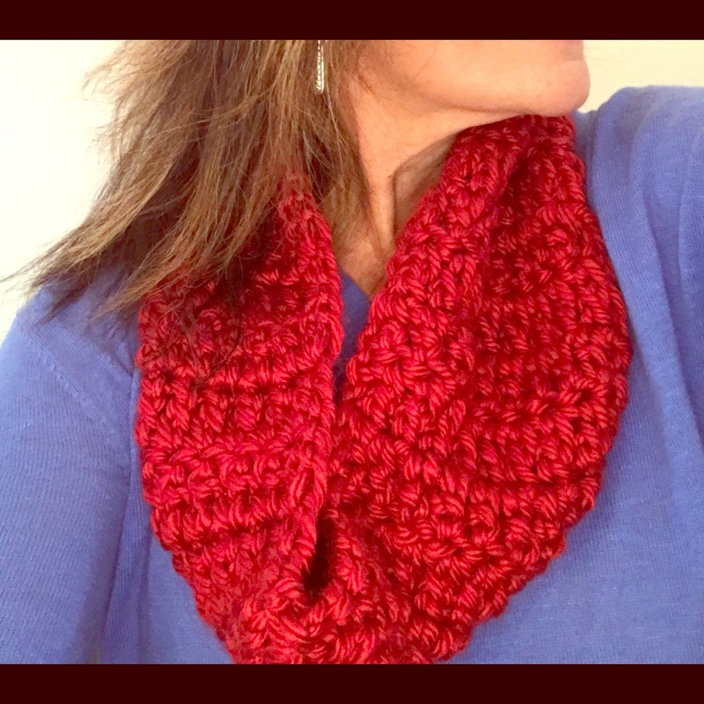 NWT stocking stuffer-Hand knit red, soft cowl